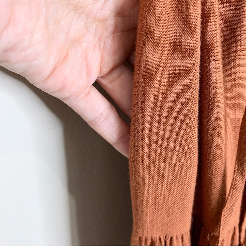 Christy Dawn The Augusta Midi Dress (Sz S) Short Puff Tie Sleeve Wrap Rust - Picture 11 of 16